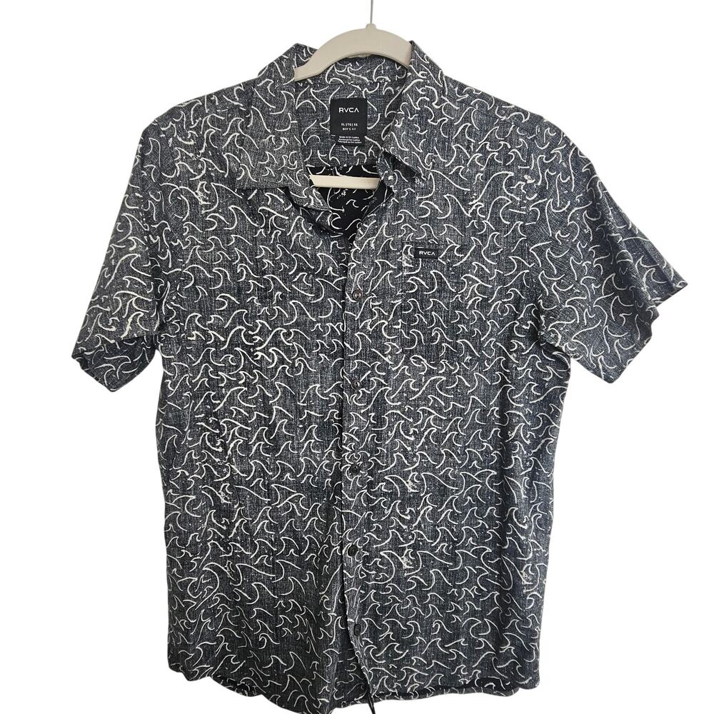 RVCA Boys Wave Print Button Shirt Sz XL Boy's Fit Skater Surfer Minimalist Beach